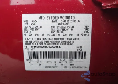 2024 Ford Explorer Xlt from USA, damaged, VIN 1FMSK8DHXRGA09547